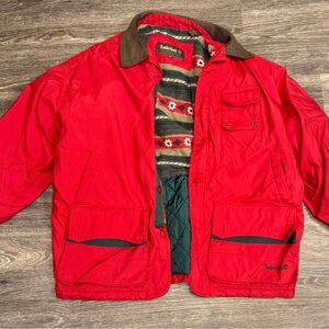 Timberland Weathergear Red Outdoor Jacket w/ Leather Collar & Quilted Lining XL